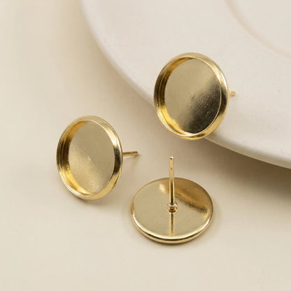KC gold iron blank cabochon stud earring base with round bezel setting