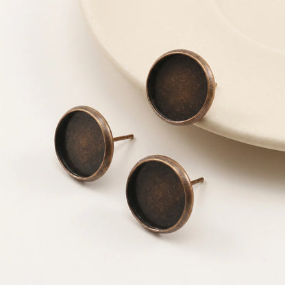 Red copper iron blank cabochon stud earring base with round bezel tray