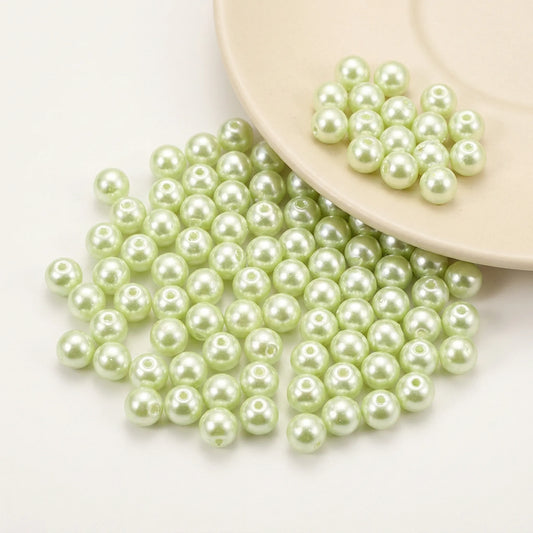 Close Up of Light Green Czech Glass Pearl Beads Pearl Coated Round Loose Glass Beads