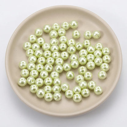 Top View of Light Green Czech Glass Pearl Beads Pearl Coated Round Loose Beads for Jewelry Making