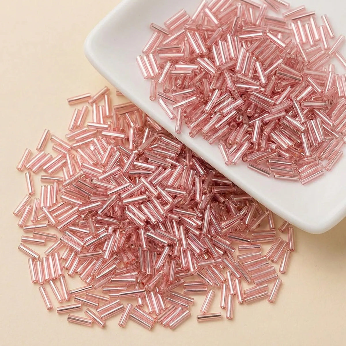 Light pink 2x6mm long tube lined cylinder glass seed beads for jewelry making, 400pcs