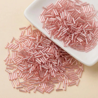 Light pink 2x6mm long tube lined cylinder glass seed beads for jewelry making, 400pcs