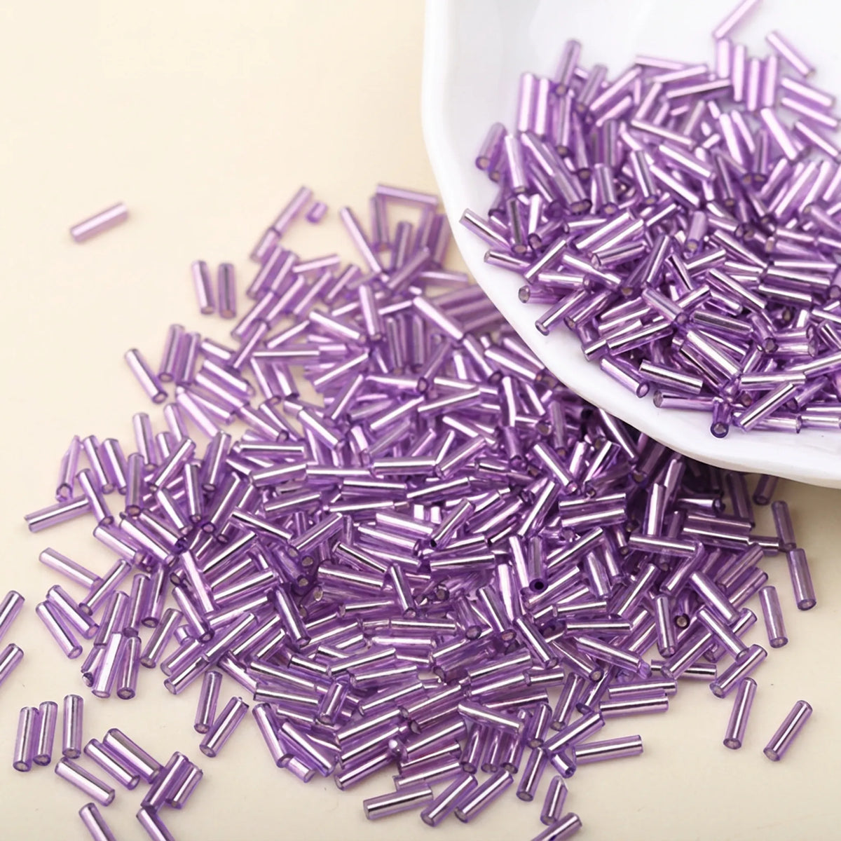 Light purple 2x6mm long tube lined cylinder glass seed beads for jewelry making, 400pcs