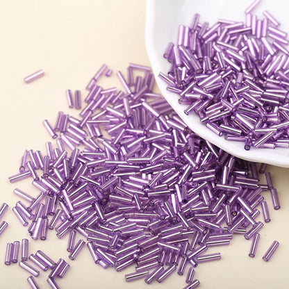 Light purple 2x6mm long tube lined cylinder glass seed beads for jewelry making, 400pcs