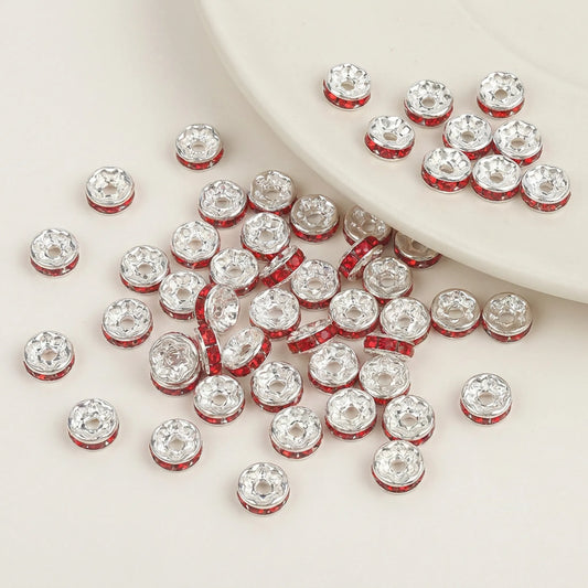 Light Siam crystal rhinestone rondelle spacer beads with silver metal setting for jewelry making