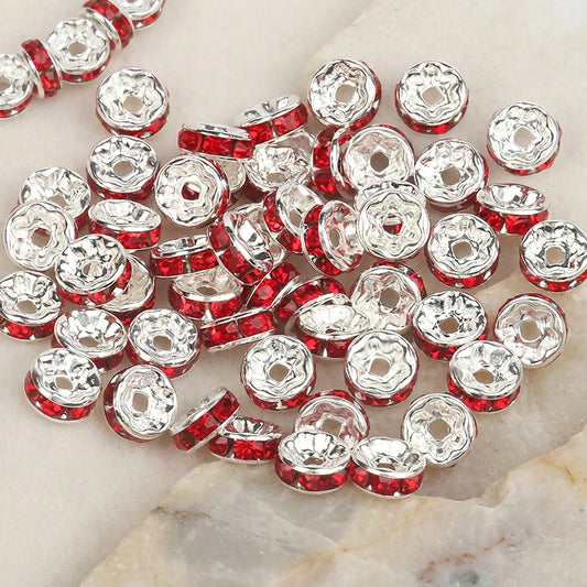Light Siam rhinestone rondelle spacer beads for bracelets necklaces and DIY jewelry making