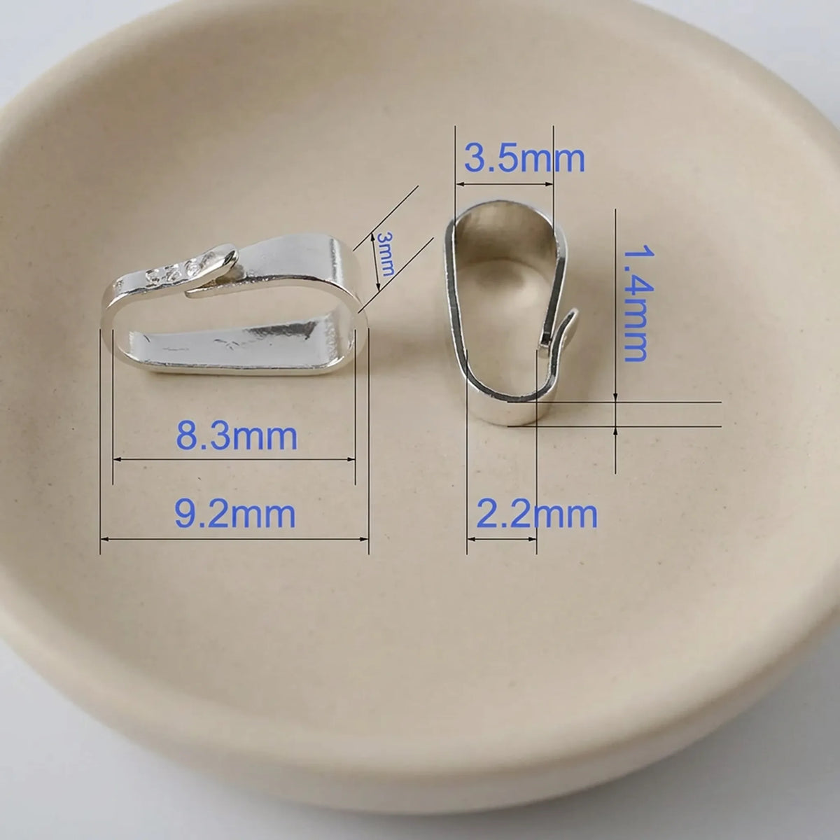 medium 925 sterling silver snap-on bail dimensions with 8.3mm inner length