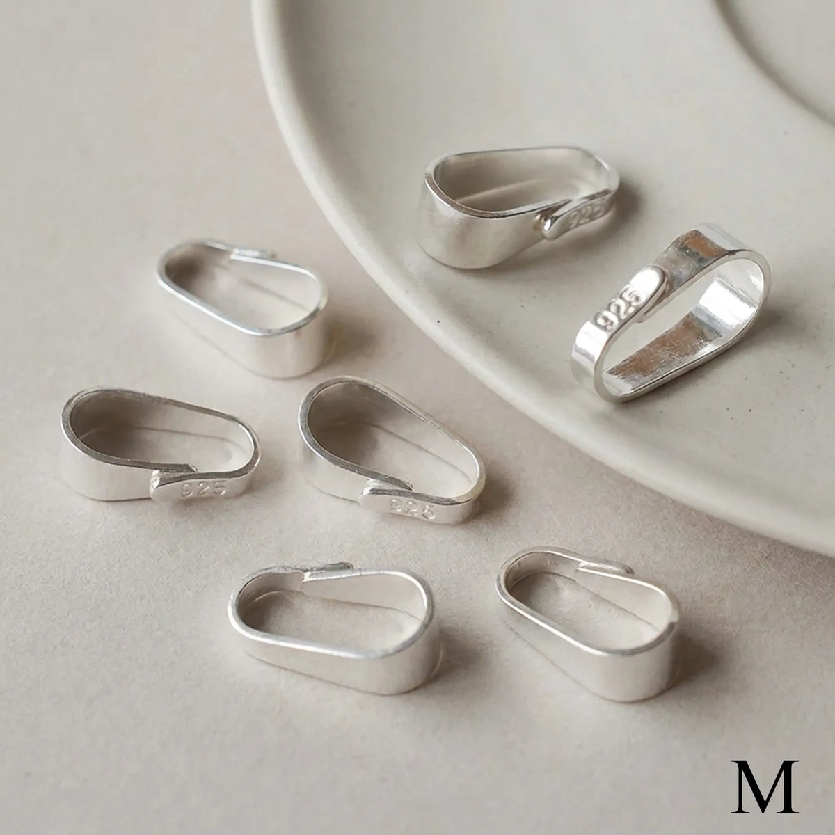 medium 925 sterling silver snap-on pinch bails for pendants