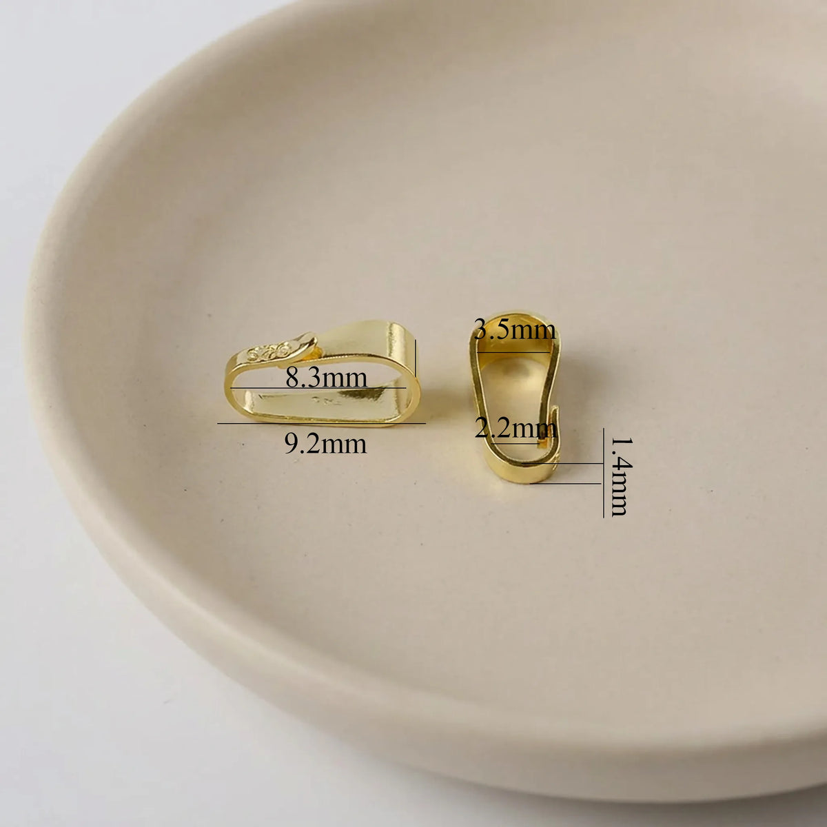 medium 18K gold plated 925 sterling silver pinch bail with dimensions