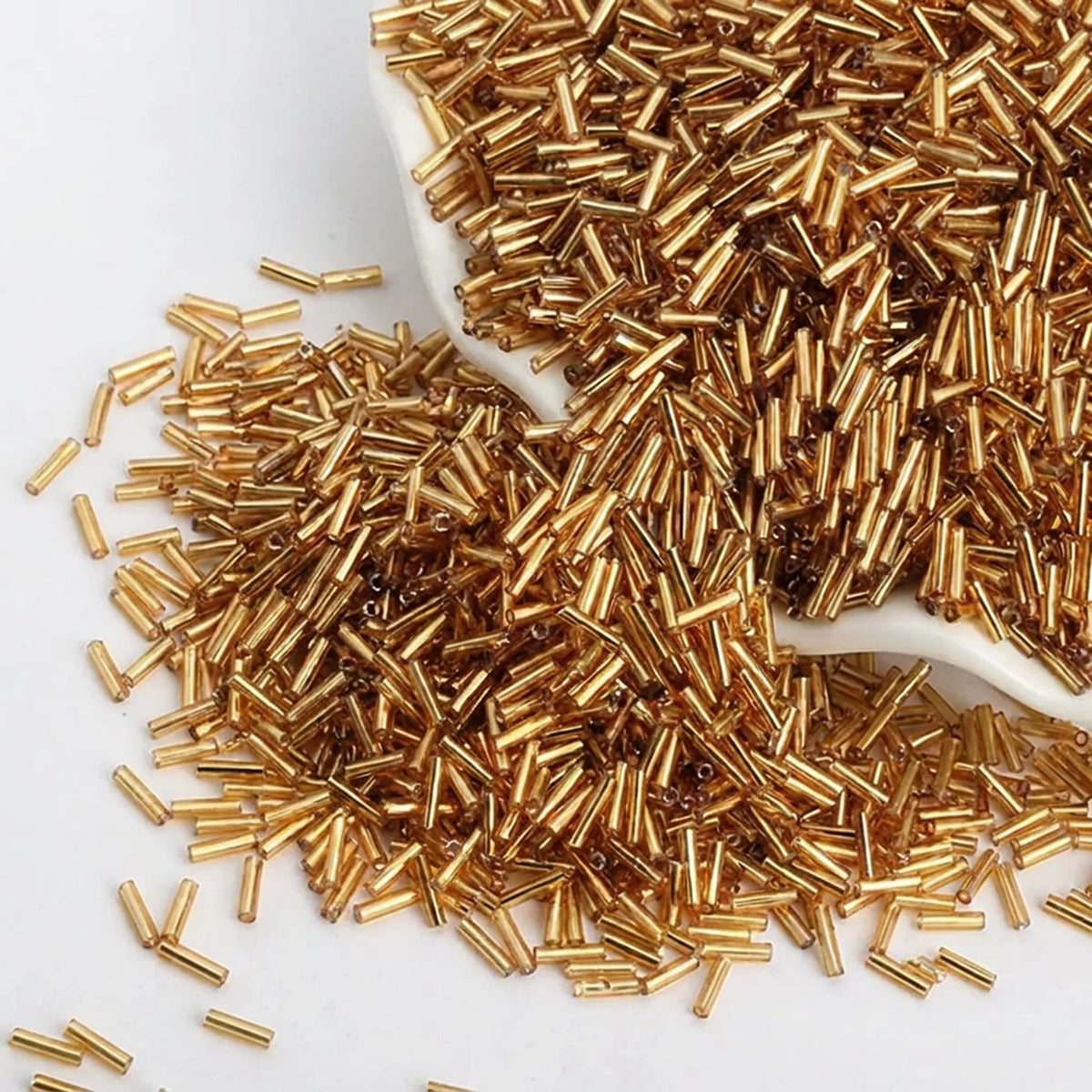 Metallic gold 2x6mm long tube lined cylinder glass seed beads for jewelry making, 400pcs