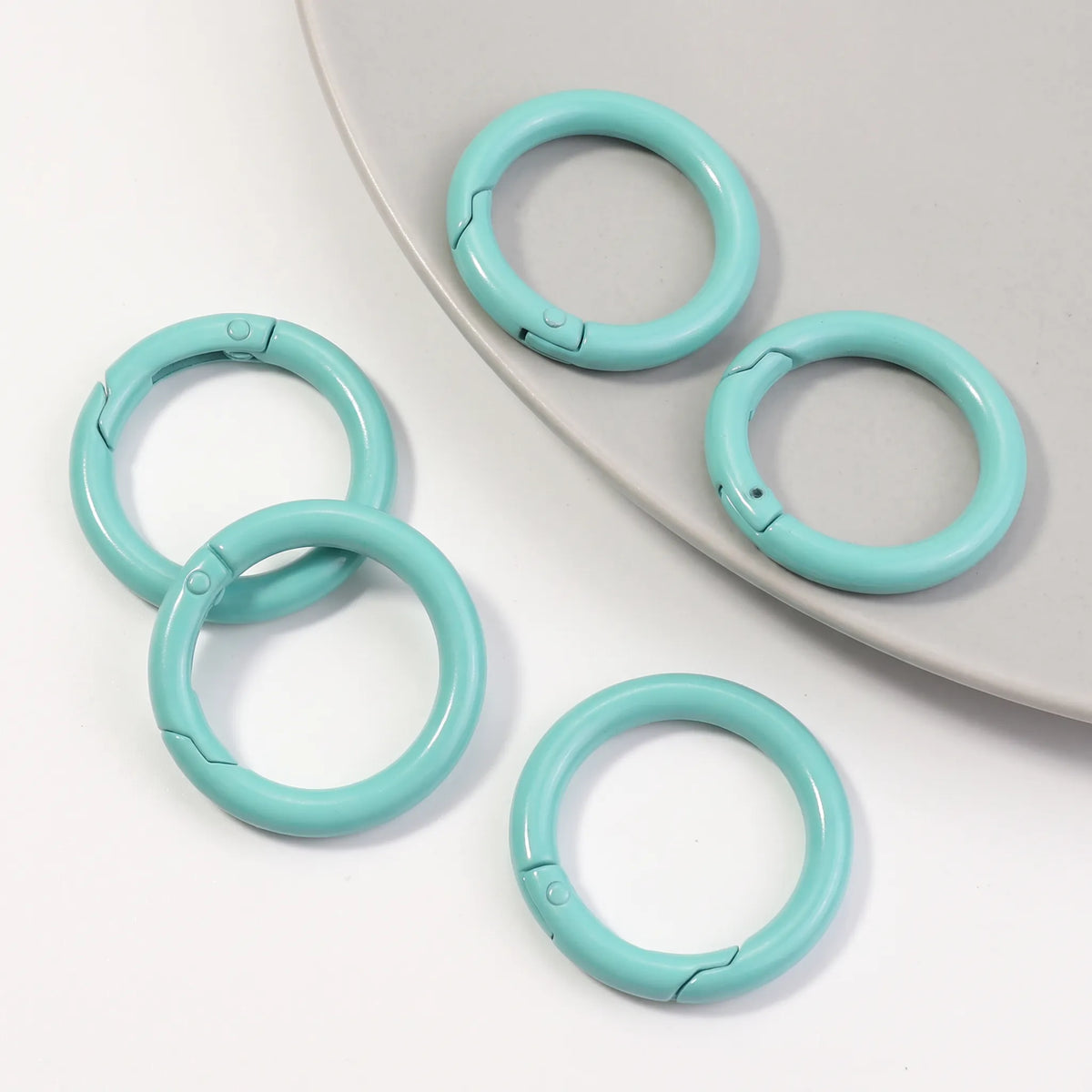 Mint green metal round carabiner clasps with spring opening