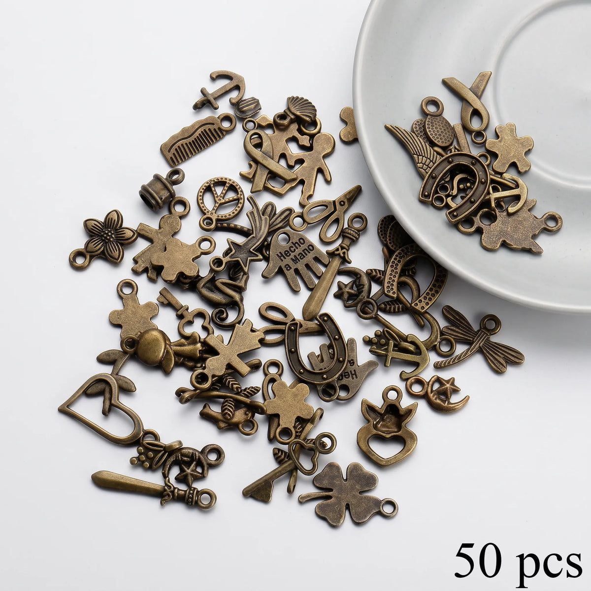 50pcs mixed antique bronze tone charms for bracelets necklaces and jewelry making