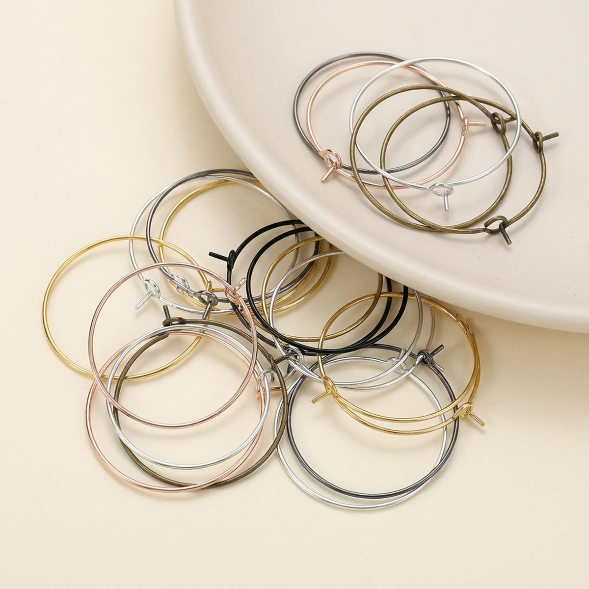 Mixed color large hoop earring wires for jewelry making including gold silver bronze black rose gold and rhodium finishes