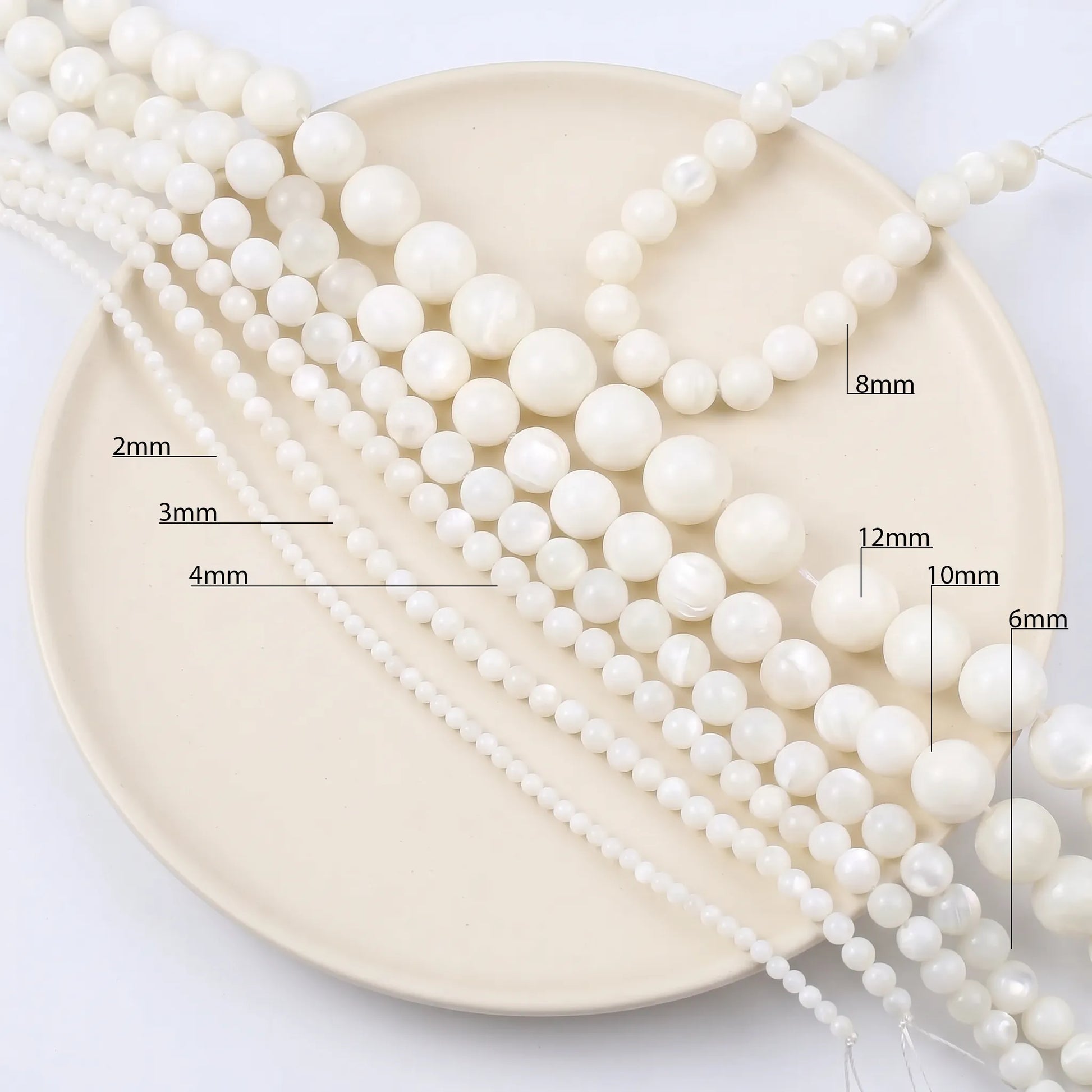Mother of pearl beads available in multiple sizes