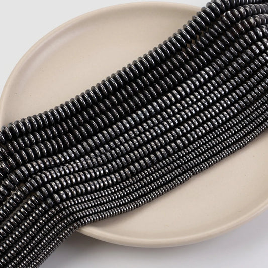 Natural black hematite rondelle beads in multiple sizes for jewelry making