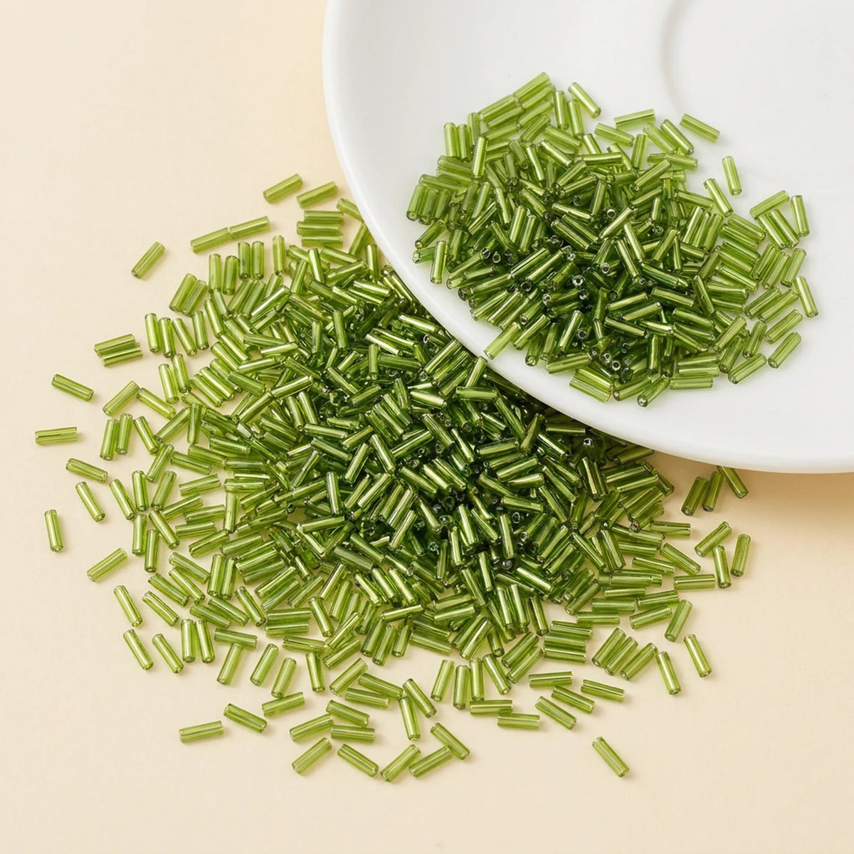 Olive green 2x6mm long tube lined cylinder glass seed beads for jewelry making, 400pcs