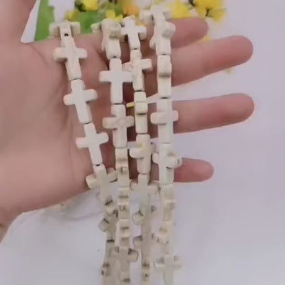 White Howlite Cross Beads, 12x16mm