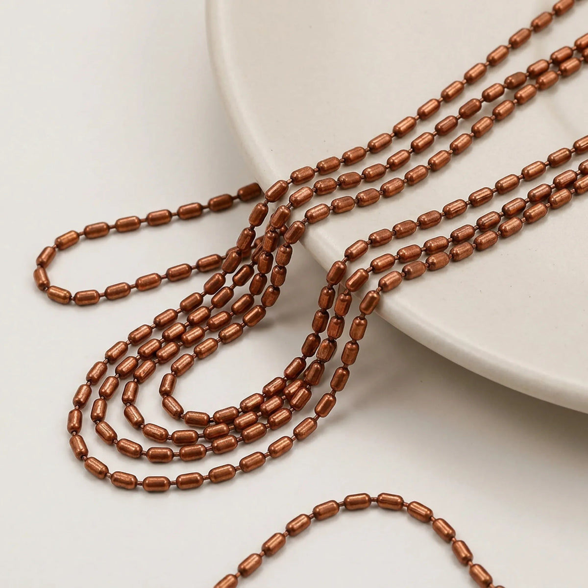 Red copper cylindrical bead chain for jewelry making