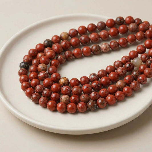 Natural red jasper beads round stone strand