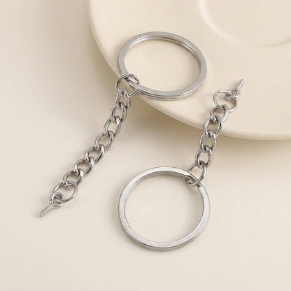 Rhodium split key ring with eye screw and chain for handmade keychains