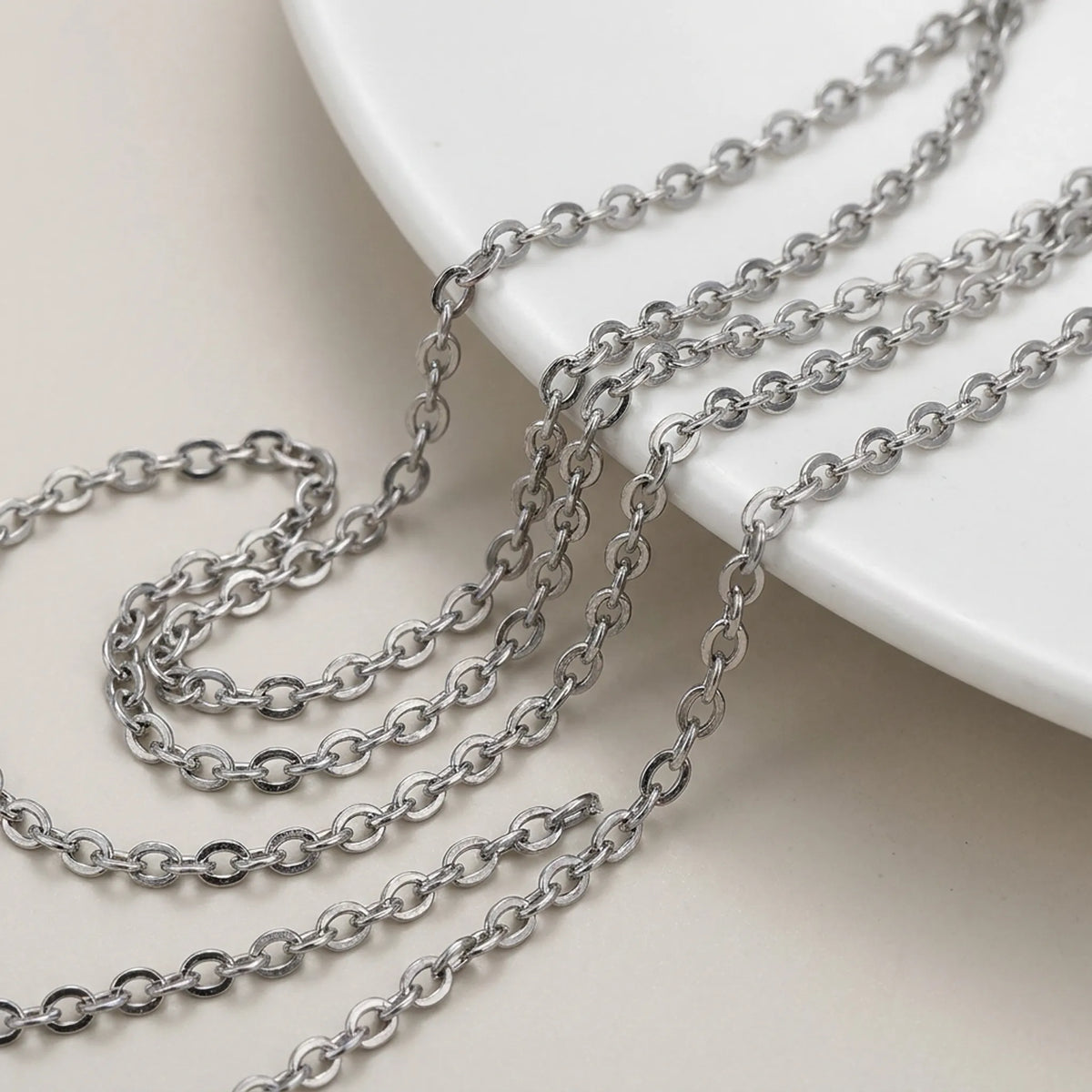 Rhodium oval link chain for necklaces and bracelets
