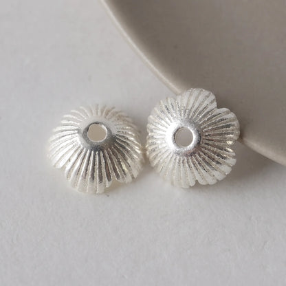 Ribbed flower bead caps in solid 925 sterling silver
