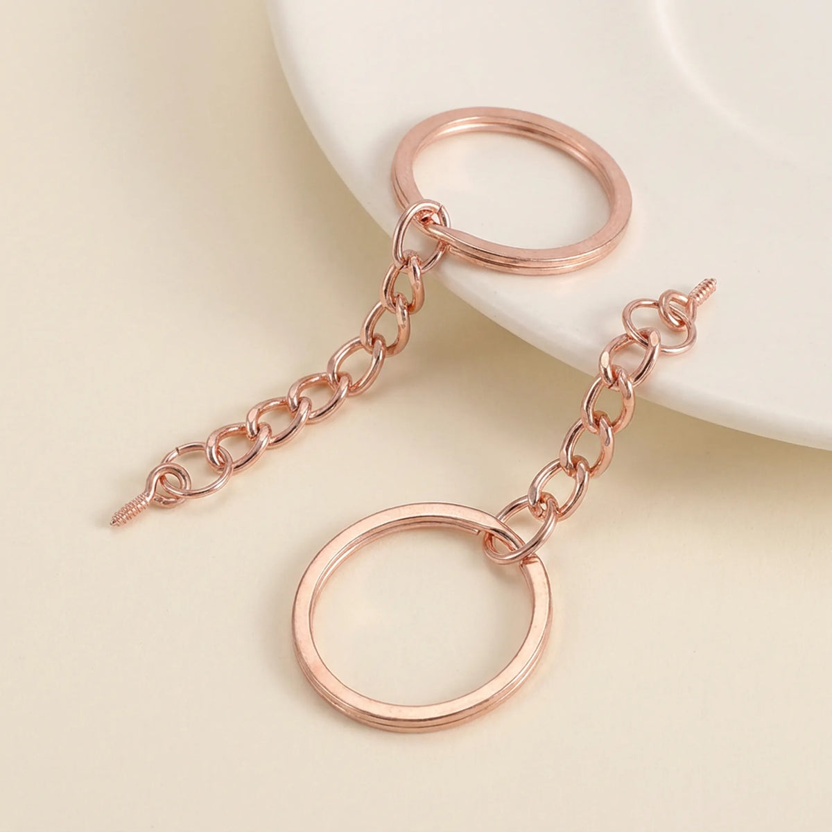 Rose gold split key ring with eye screw and chain for DIY keychain making