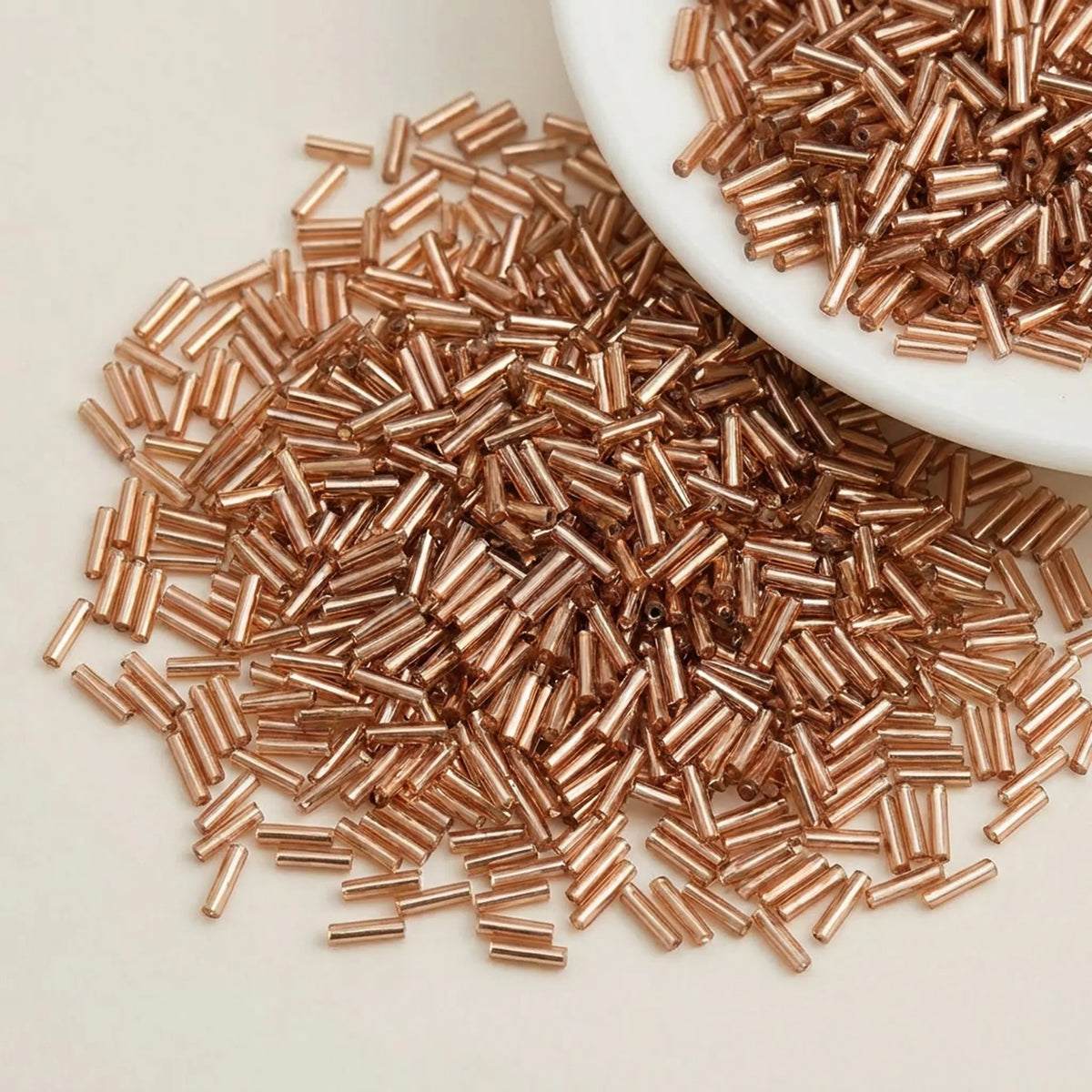Rose gold 2x6mm long tube lined cylinder glass seed beads for jewelry making, 400pcs