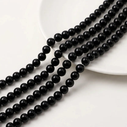 Round black agate beads with smooth surface
