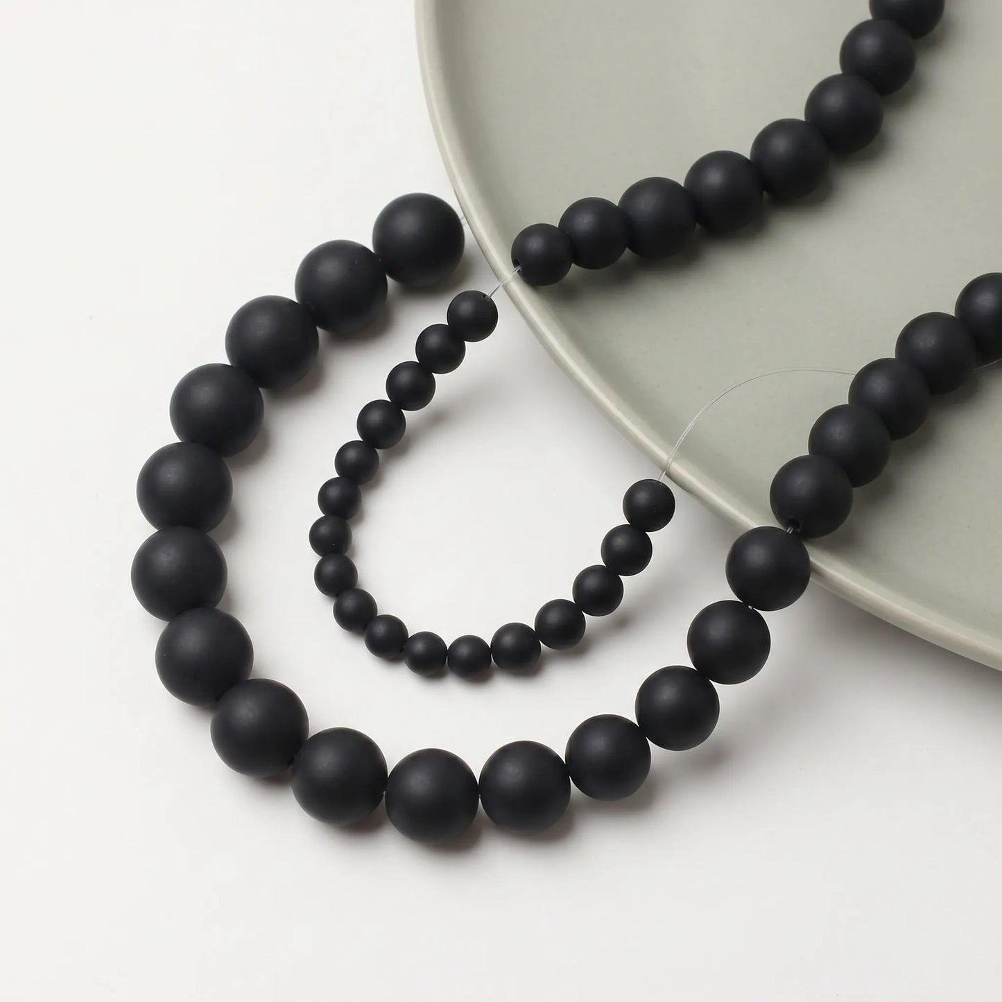 Round matte black onyx beads with smooth matte surface