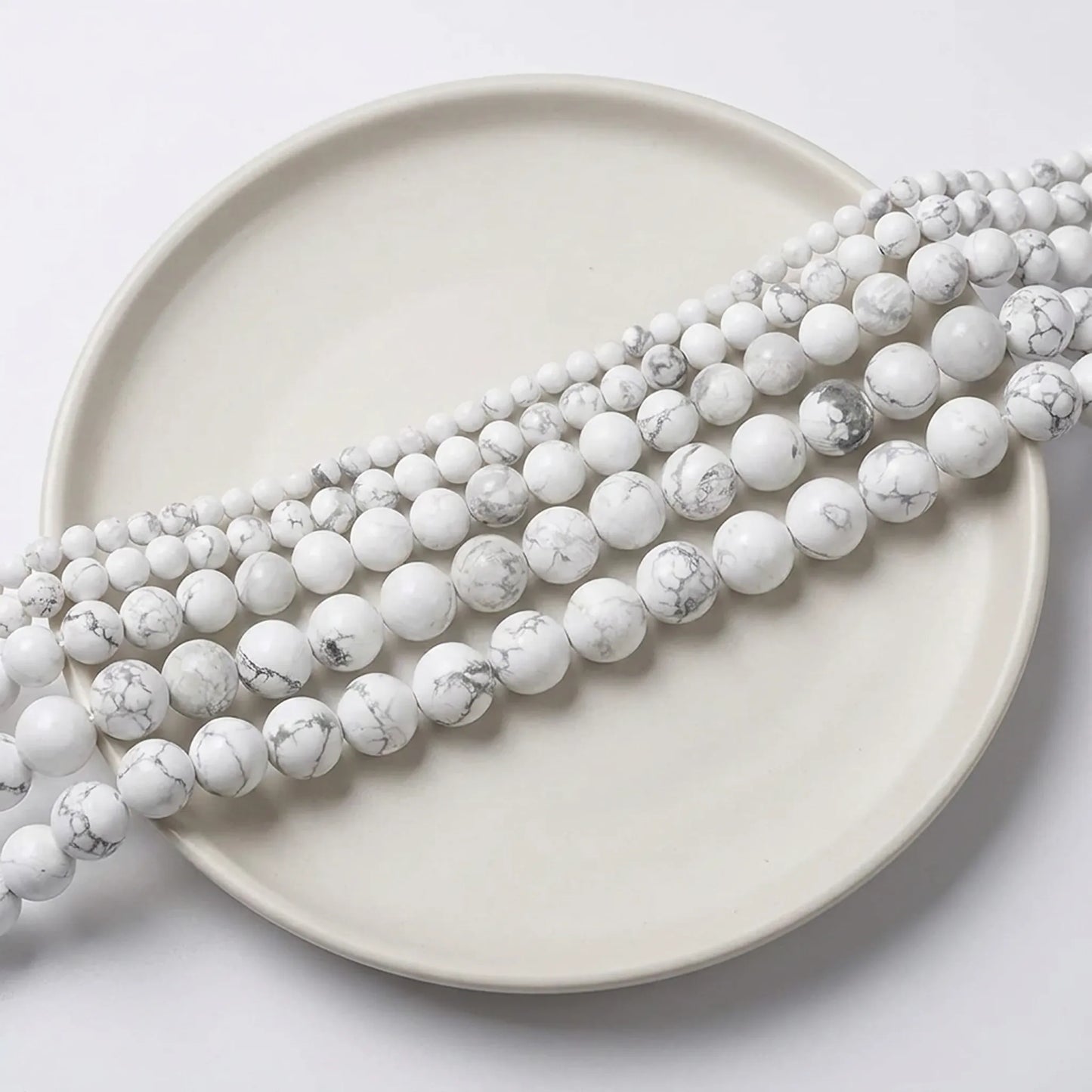 Round white howlite beads with smooth surface
