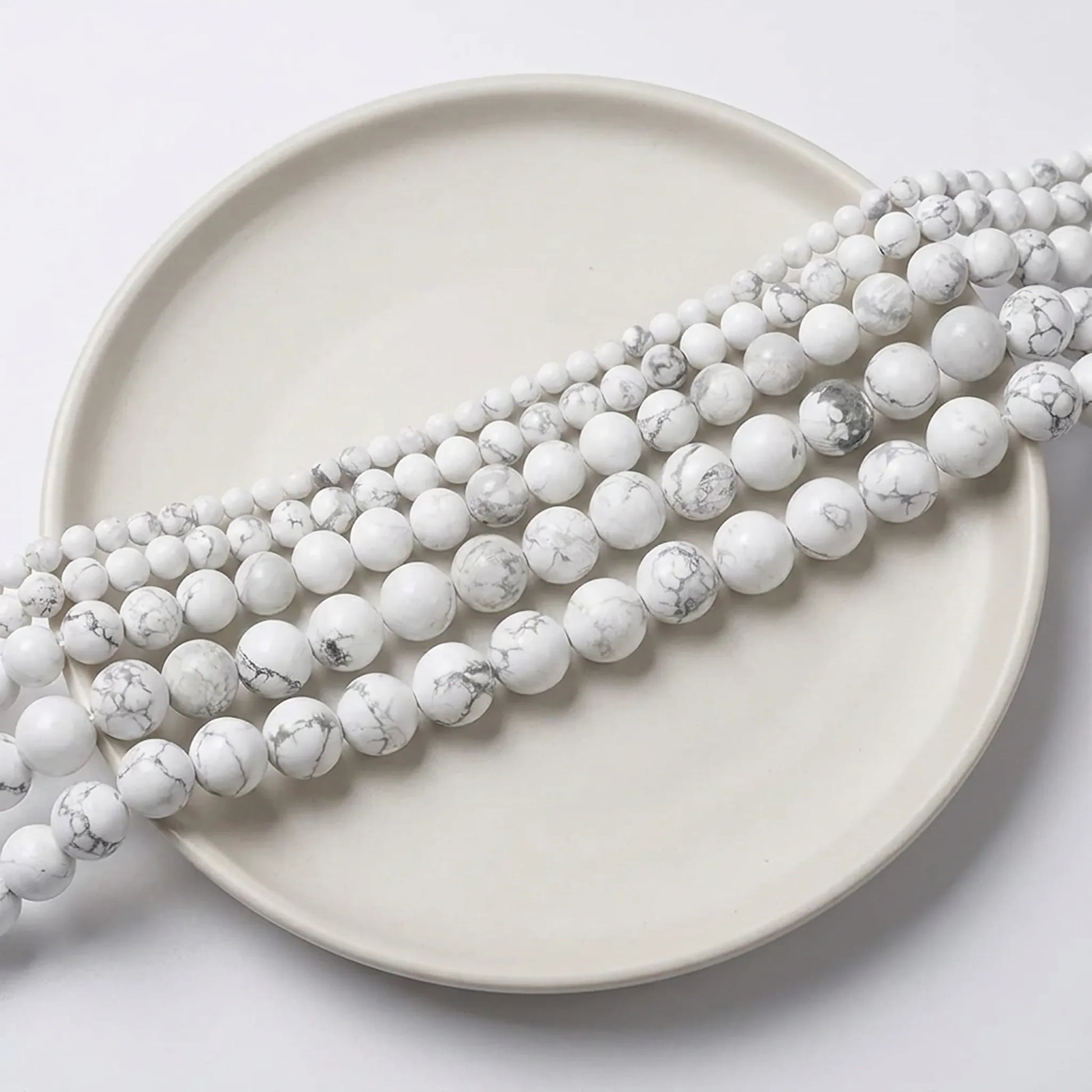 Round white howlite beads with smooth surface