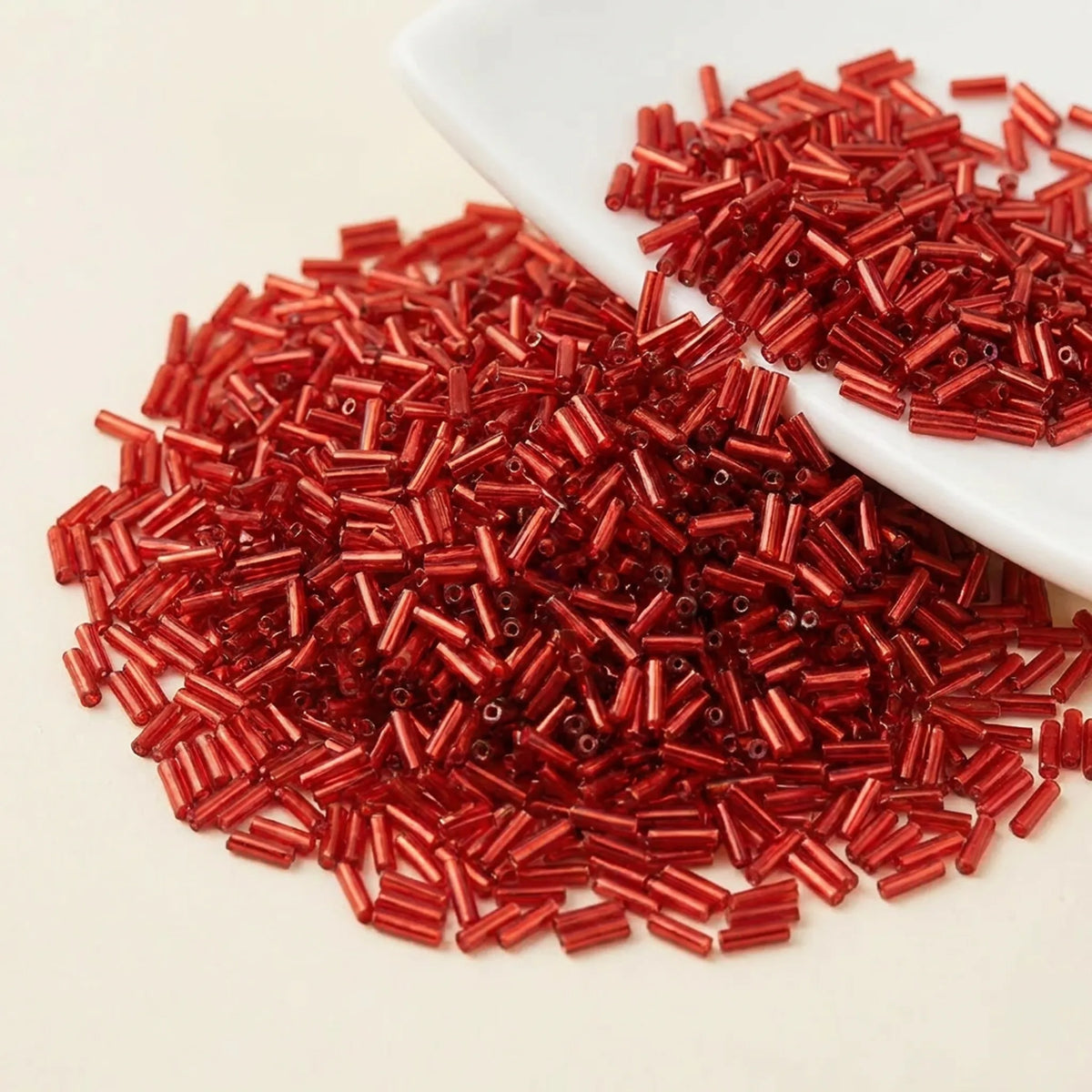 Ruby red 2x6mm long tube lined cylinder glass seed beads for jewelry making, 400pcs