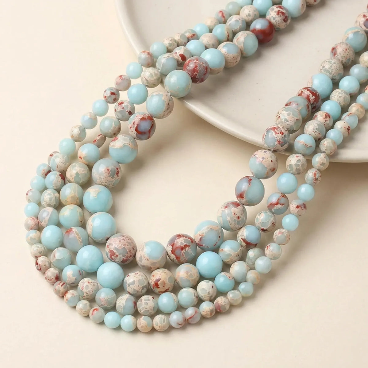 Natural Shoushan Jasper bead strands in mixed 4mm 6mm 8mm 10mm and 12mm sizes