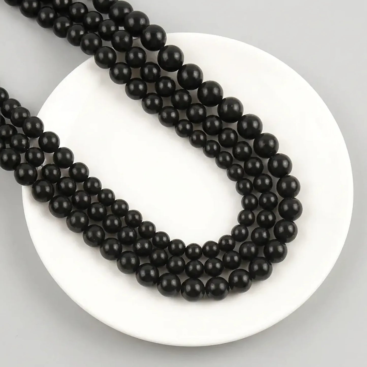 Shungite beads round black stone strand