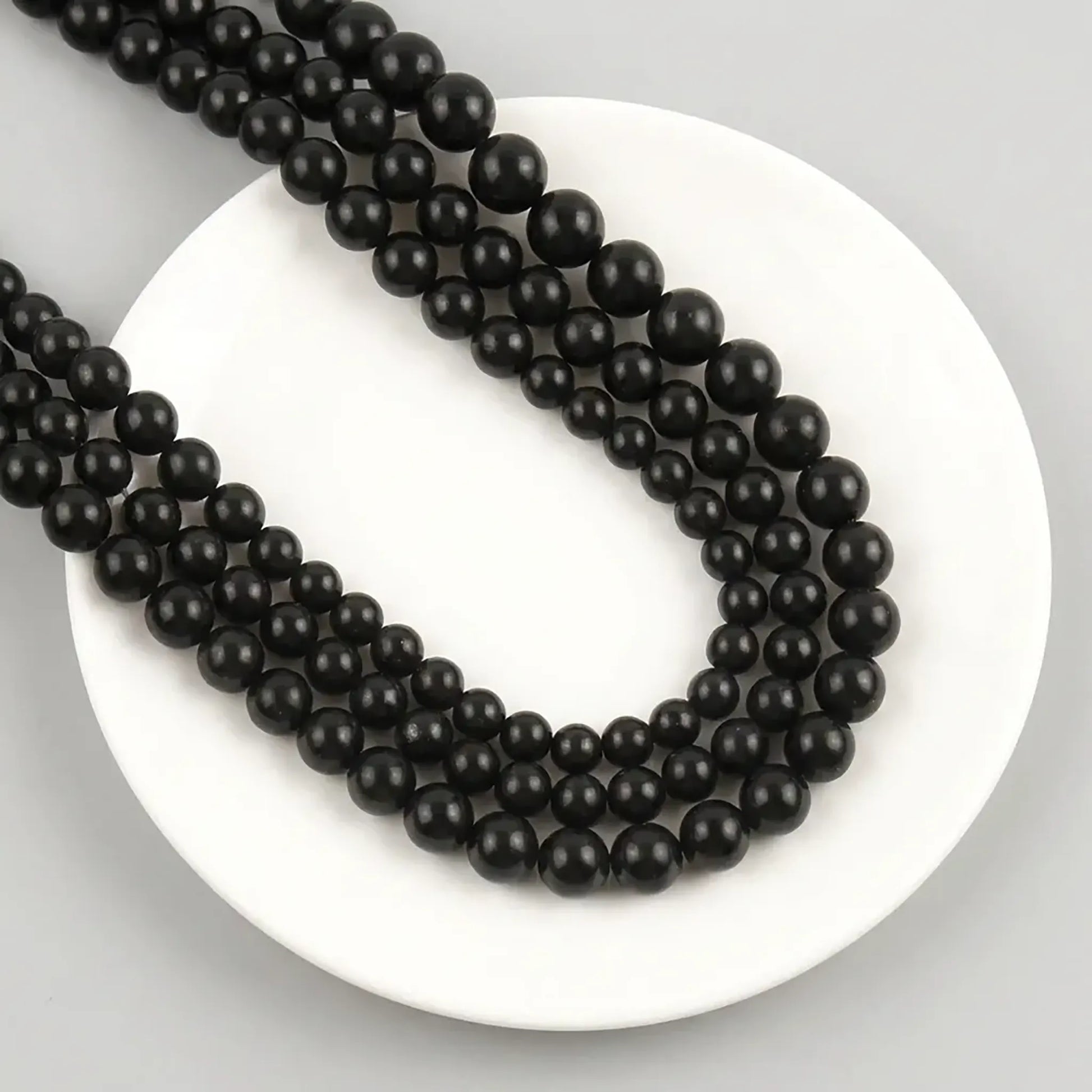 Shungite beads round black stone strand