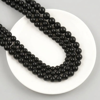 Shungite beads round black stone strand
