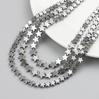 Silver flat star hematite beads metallic star strand