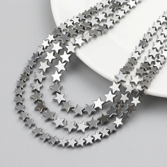 Silver flat star hematite beads metallic star strand