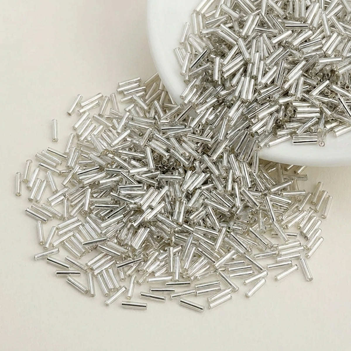 Silver 2x6mm long tube lined cylinder glass seed beads for jewelry making, 400pcs