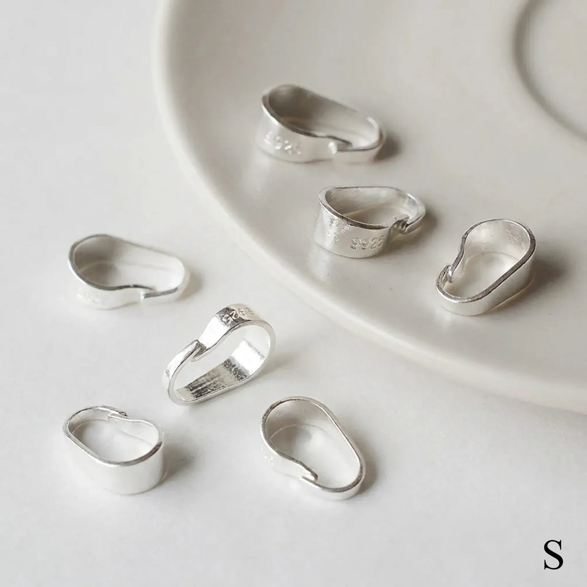 small 925 sterling silver snap-on pinch bails for pendants