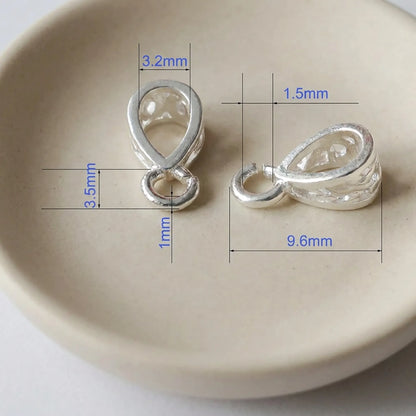 Small sterling silver pendant bail 9.6mm with 3.2mm opening and open ring dimensions