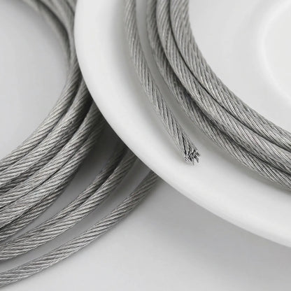 Close-up of multi-strand stainless steel beading wire construction