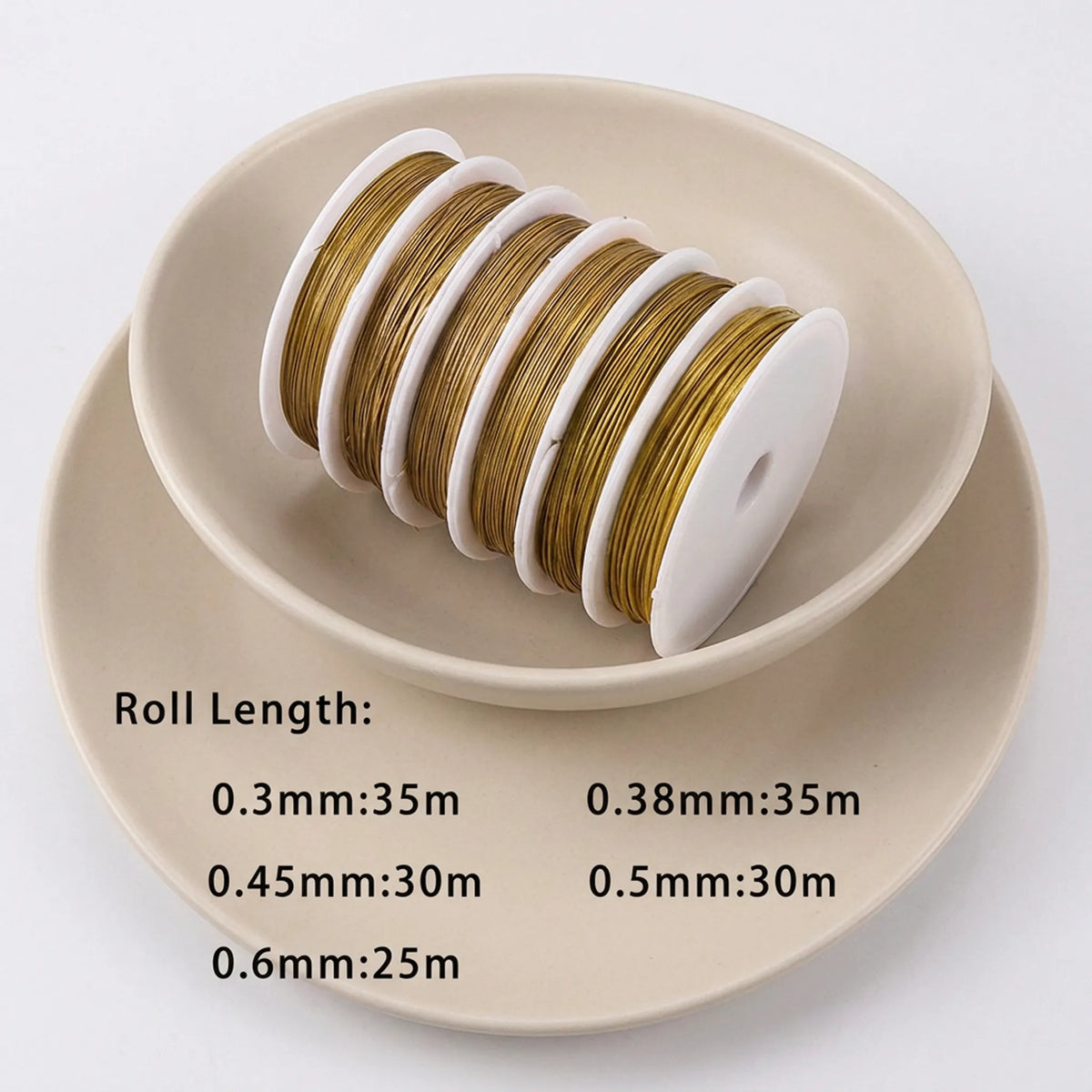 Available sizes and roll lengths of stainless steel beading wire