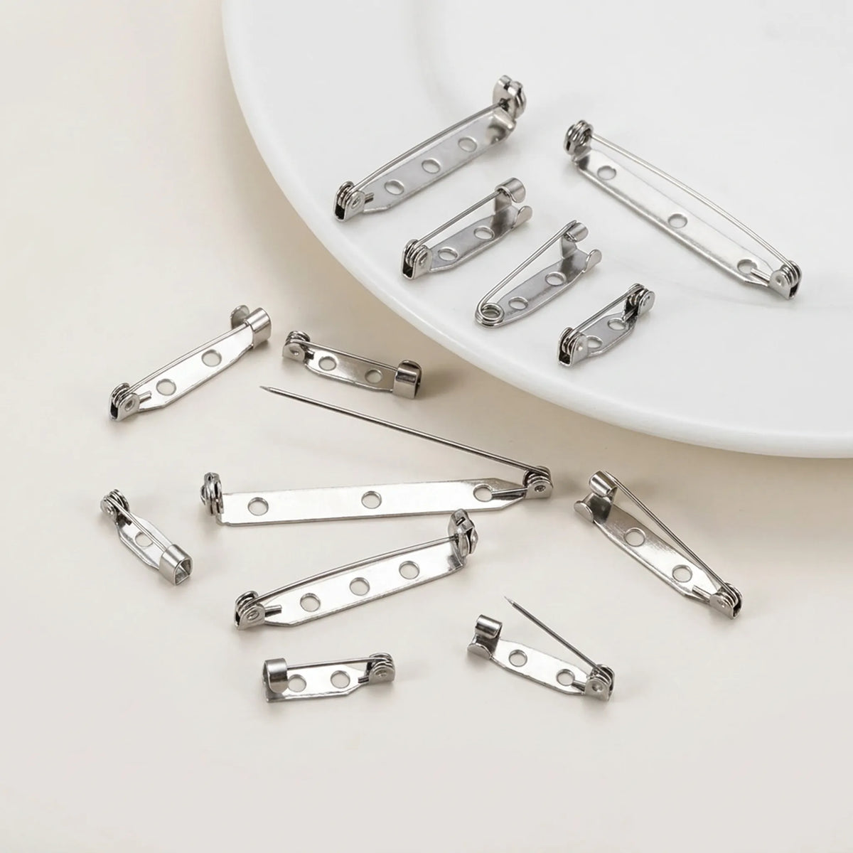 Stainless Steel Brooch Pin Backs – 14mm to 45mm, 20pcs