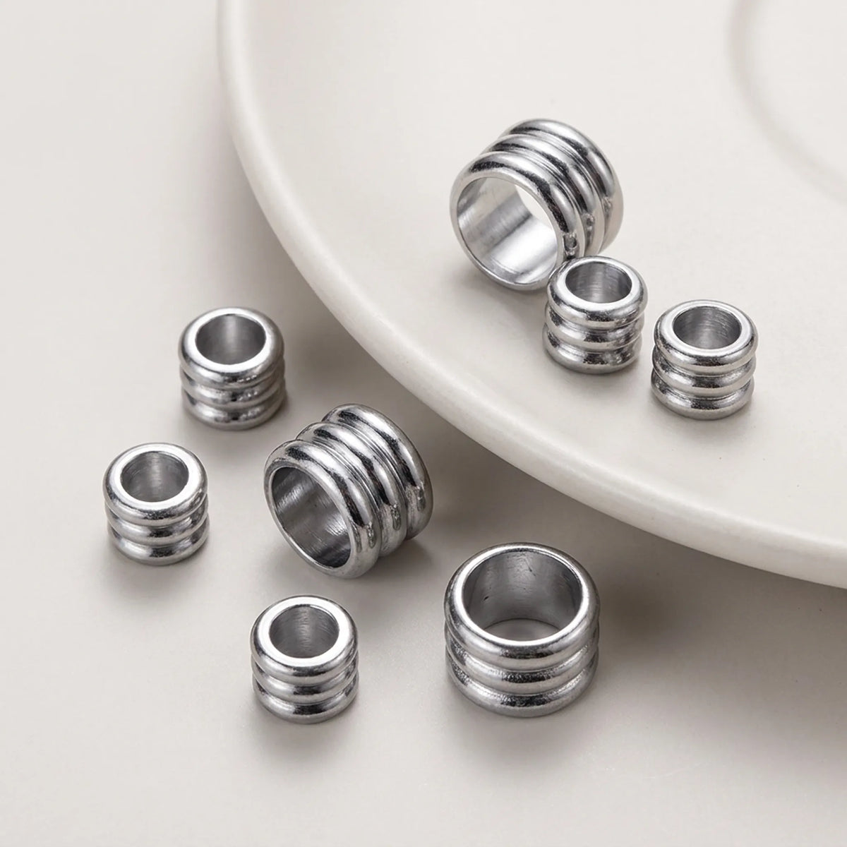 Stainless steel color large hole tube spacer beads