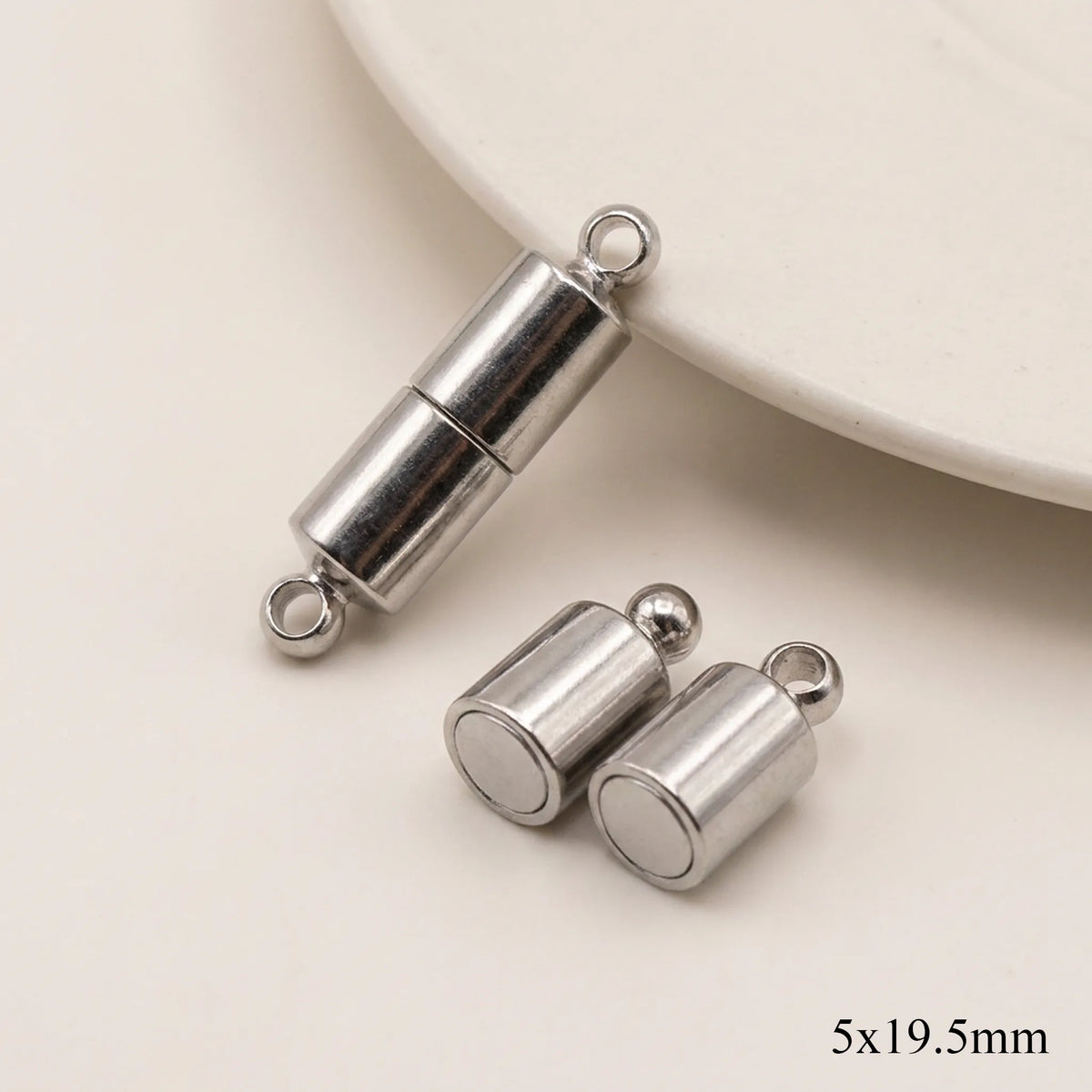 Stainless steel magnetic clasp with attachment loops for jewelry making, 5 x 19.5 mm