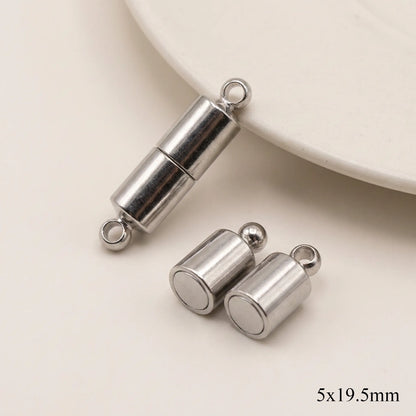Stainless steel magnetic clasp with attachment loops for jewelry making, 5 x 19.5 mm