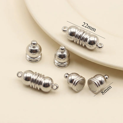 Stainless steel magnetic clasp with ribbed design for jewelry making, 8 x 22 mm