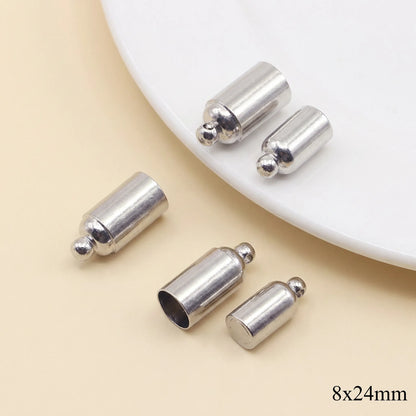 Cylindrical stainless steel magnetic clasp for jewelry making, 8 x 24 mm